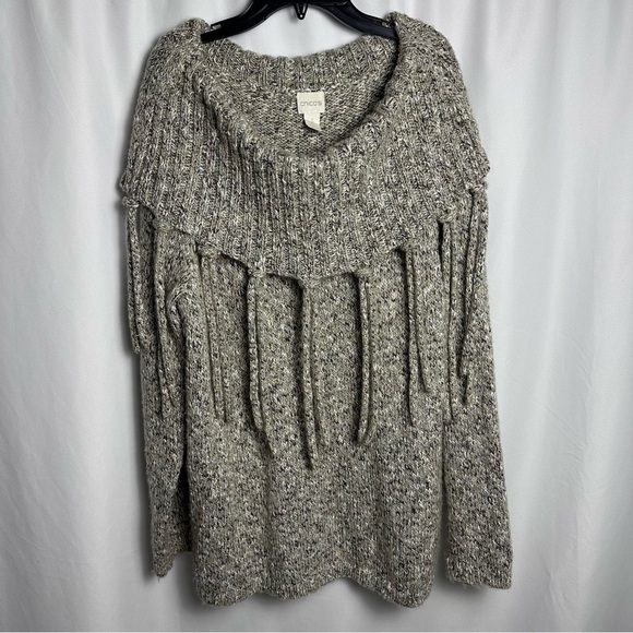 Chico’s Fringed Laurissa Pullover Chunky Knit Sweater Cowl Neck size 3 XL - Picture 4 of 9